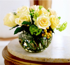 A Romantic Arrangement of Roses in a Low Bowl