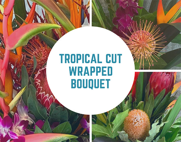 Warm, exciting tropical blooms to brighten your space. Exotic, uncommon elements from far away places. Sure to create a dramatic flair for yourself or as a special gift to others. **please allow 2 business days ahead of delivery to source the flowers. Sizes from $50 to $200.