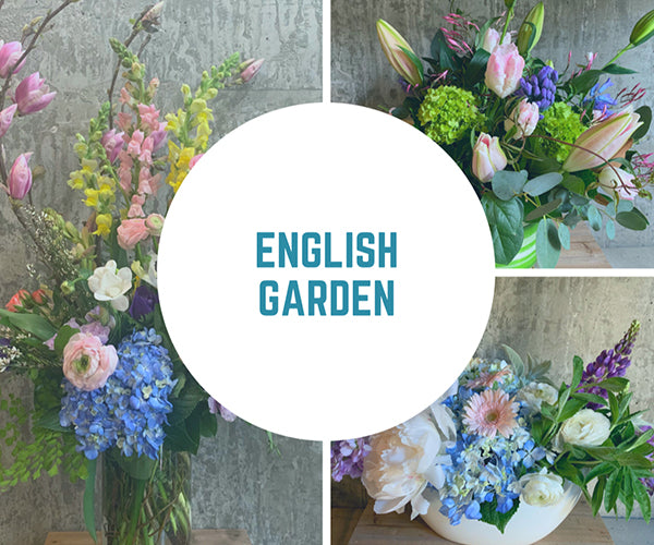 A countryside classic. Garden style flowers arranged in a loose design in the container of your choice. Perfect for anyone who appreciates a touch of the outside in the home or office. Sizes from $60 to $300.